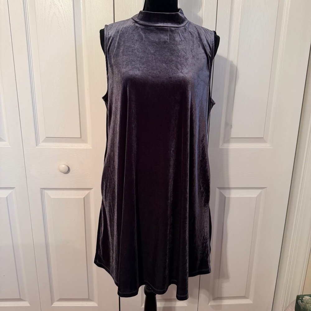 Agnes & Dora Dress Womens 3XL Gray Velvet Sleeveless Mock Neck Swing Trapeze